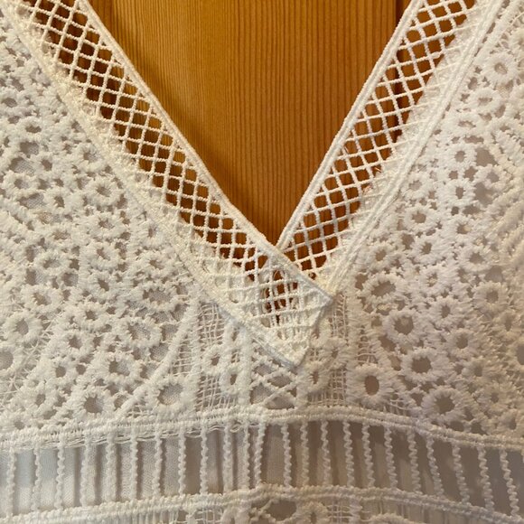 Boho Beach Hut White Lace Backless Mini Dress Bathing Suit Cover Up Sz M NWT - Picture 4 of 6
